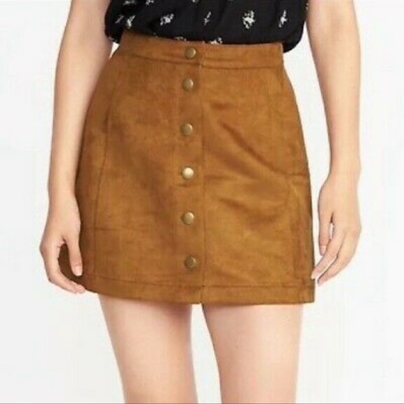 Old Navy Dresses & Skirts - Old Navy Skirt Brown Faux Suede Button Front